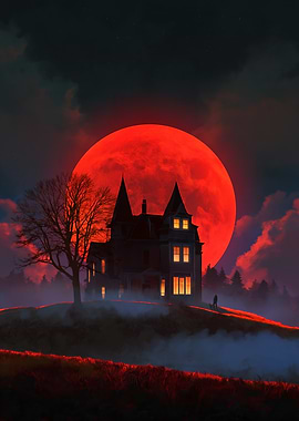 Haunted House Under a Blood Moon