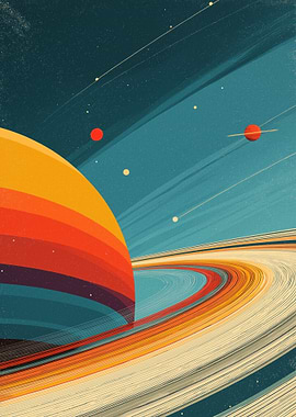 Retro Space Planet with Rings