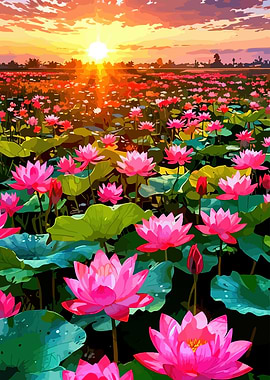 Lotus Field at Sunset