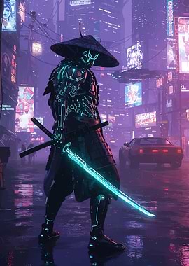 Cyberpunk Samurai in Neon City