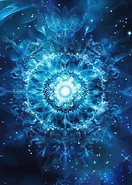 Abstract Blue Mandala with Stars