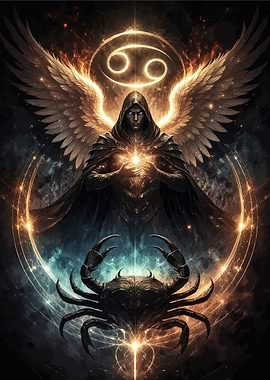Cancer Zodiac Angel and Crab
