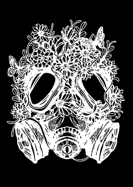 Gas Mask with Flowers and Butterflies
