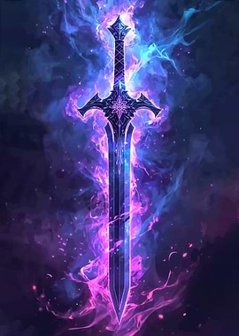 Magical Glowing Sword in Cosmic Nebula