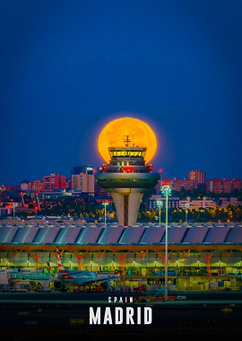 Madrid Airport Control Tower at Night