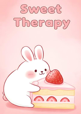 Cute Bunny with Strawberry Cake