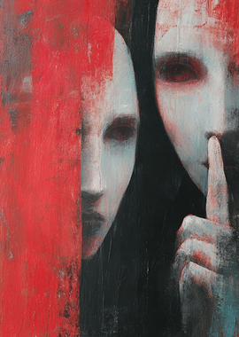 Two figures in red and black