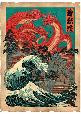 Japanese Dragons and Great Wave