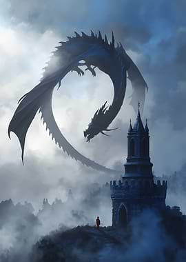 Dragon over a castle tower