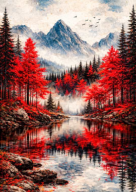 Vibrant Autumn Mountain Lake Reflection