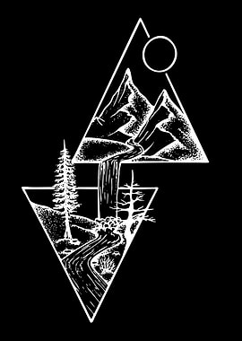 Geometric Mountain Waterfall Landscape