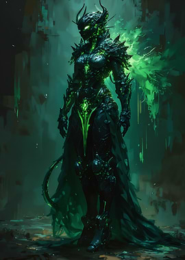 Dark Fantasy Warrior with Green Energy