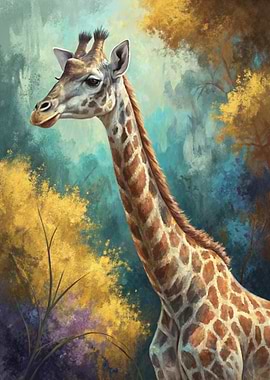Giraffe in a Colorful Forest