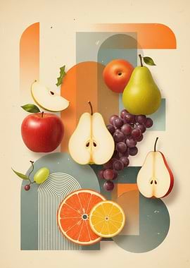 Vibrant Fruit Still Life with Abstract Shapes