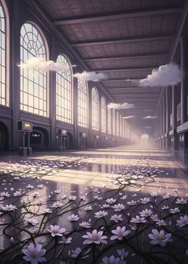 Hallway with Flowers and Sunlight