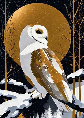 Barn Owl in Snowy Forest at Night