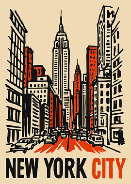 New York City Skyline with Cars