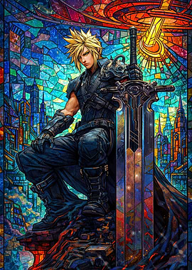 Cloud Strife Stained Glass Art