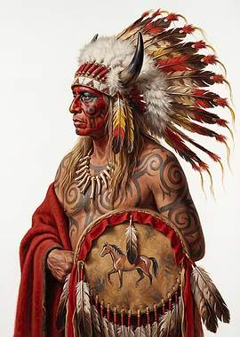 Native American Warrior with Shield