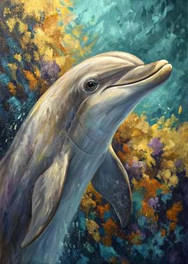 Dolphin swimming near coral reef