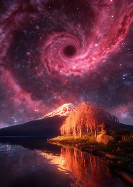 Cosmic Black Hole Over Mount Fuji