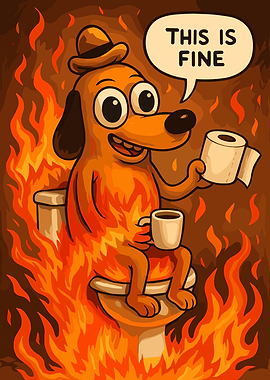 This is Fine Dog on Toilet in Fire