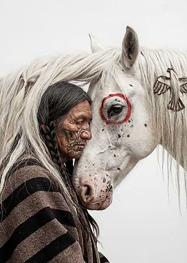 Native American Man and Horse Portrait