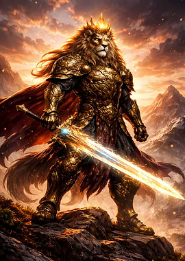 Lion King Warrior with Glowing Sword