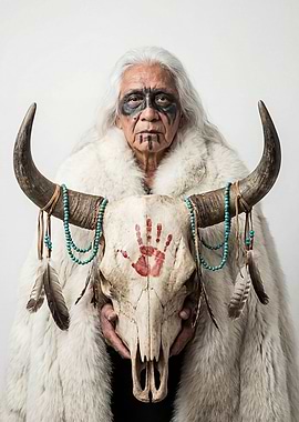 Native American Elder with Buffalo Skull