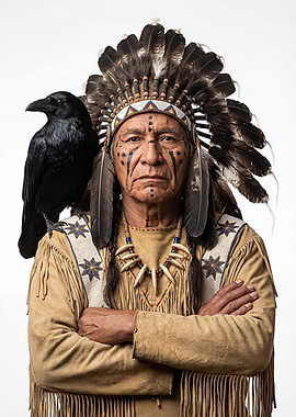 Native American Man with Raven Headdress