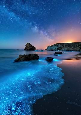 Bioluminescent Waves Under the Milky Way