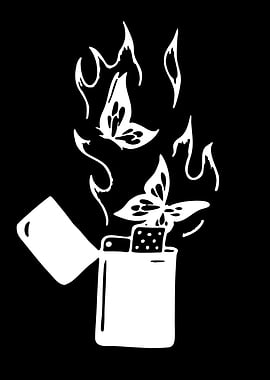 Lighter with Butterflies and Flames