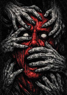 Horror Face Surrounded by Hands