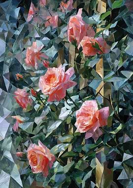 Pink Roses with Geometric Background