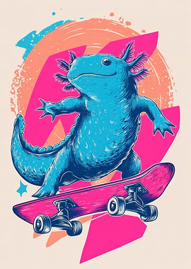 Axolotl Riding a Skateboard