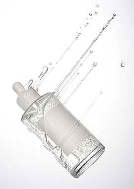 Cosmetic serum bottle with splash