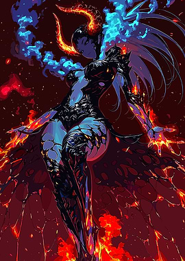 Fiery Demoness with Blue Flames