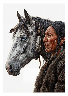 Native American Man and Horse Portrait