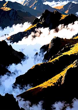 Dramatic Mountain Landscape with Clouds