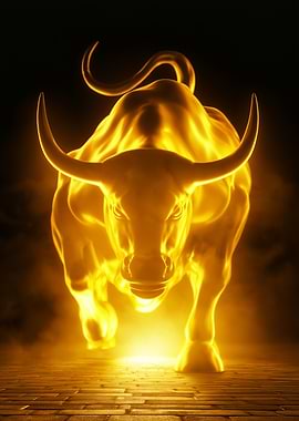 Golden Bull Charging Forward