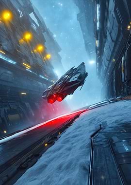 Sci-fi Spaceship in Icy Canyon