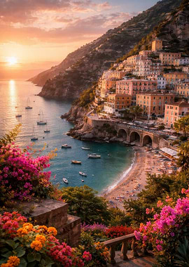 Positano Amalfi Coast at Sunset