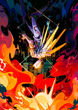 Robot in Fiery Battle