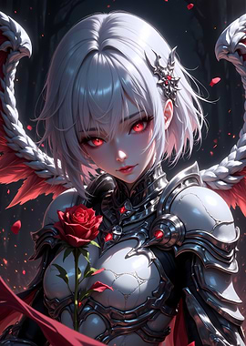 Anime Knight with Red Rose