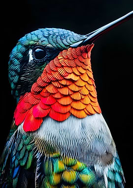 Close-up of a colorful hummingbird