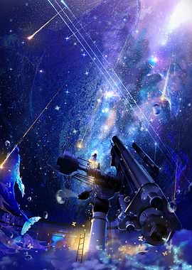 Whales and Telescope in a Starry Sky