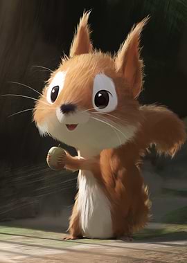 Cute Squirrel Holding an Acorn
