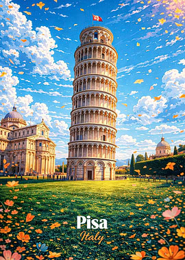 Leaning Tower of Pisa with Flowers