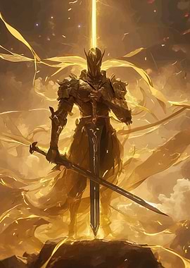 Golden Knight with Glowing Sword
