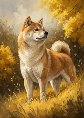 Shiba Inu in Autumn Foliage